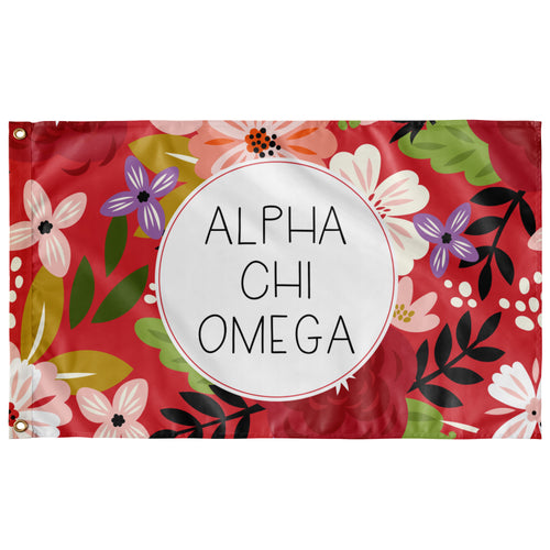 Alpha Chi Omega Floral Sorority Flag - Red