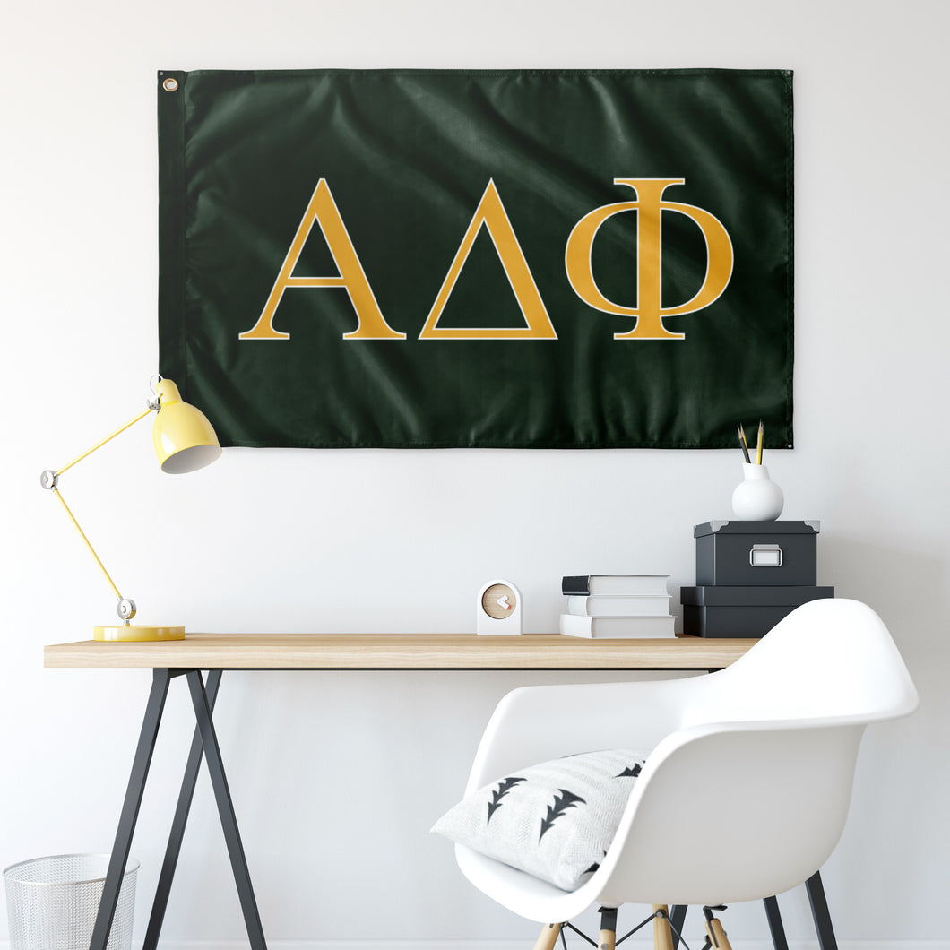 Alpha Delta Phi Fraternity Flag - Dark Green, Light Gold & White - 2