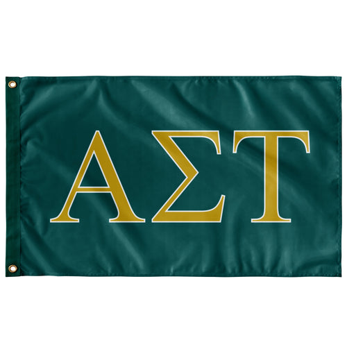 Alpha Sigma Tau Sorority Flag - Emerald Green, Victory Gold & White - updated