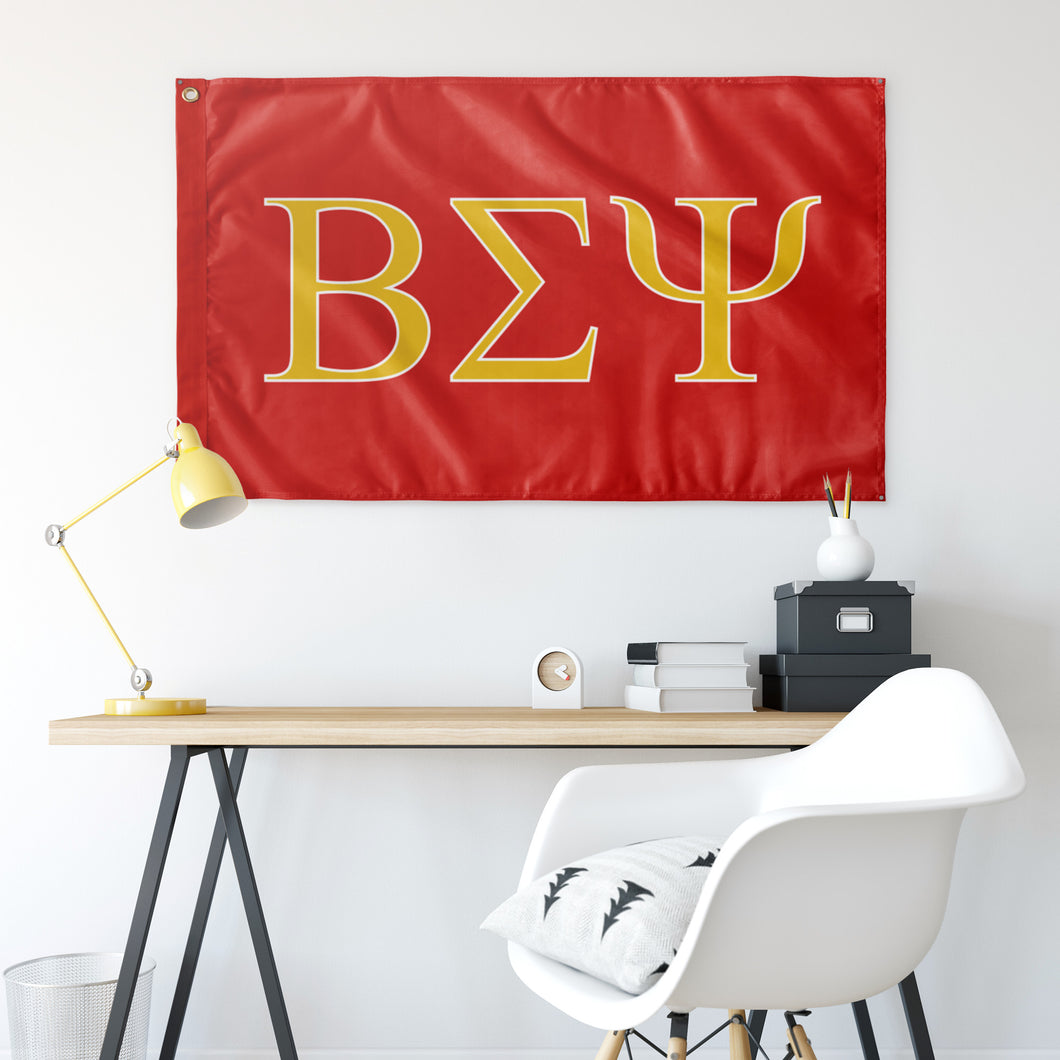 Beta Sigma Psi Fraternity Flag - Cardinal Red, Gold & White