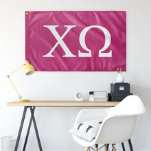 Load image into Gallery viewer, Chi Omega Sorority Flag - Barbie Pink &amp; White