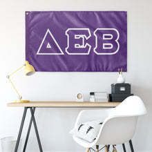 Load image into Gallery viewer, Delta Epsilon Beta Greek Block Flag - Grape &amp; White