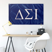 Load image into Gallery viewer, Delta Sigma Iota Fraternity Flag - Royal, White &amp; Foliage Rose
