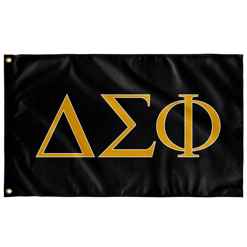 Delta Sigma Phi Fraternity Flag - Black, Desert Gold & White