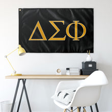 Load image into Gallery viewer, Delta Sigma Phi Fraternity Flag - Black, Desert Gold &amp; White