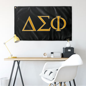 Delta Sigma Phi Fraternity Flag - Black, Desert Gold & White