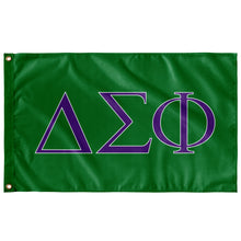 Load image into Gallery viewer, Delta Sigma Phi Fraternity Flag - Nile Green, Royal Purple &amp; White