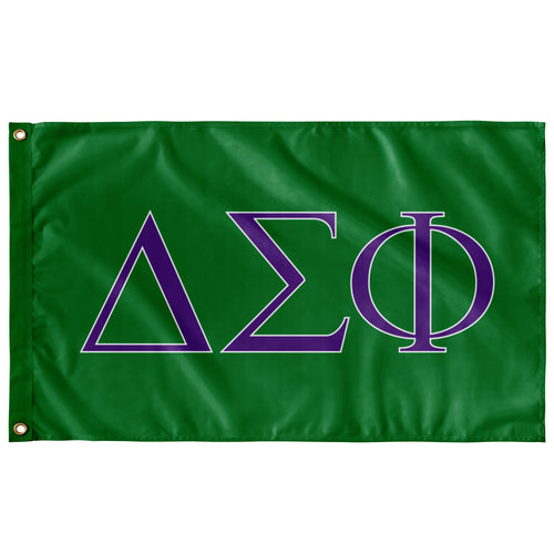 Delta Sigma Phi Fraternity Flag - Nile Green, Royal Purple & White