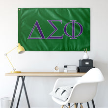 Load image into Gallery viewer, Delta Sigma Phi Fraternity Flag - Nile Green, Royal Purple &amp; White