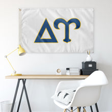 Load image into Gallery viewer, Delta Upsilon Greek Letters Flag - White, Sapphire Blue &amp; Old Gold