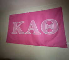 Load image into Gallery viewer, Kappa Alpha Theta Wide Block Greek Flag - Neon Fuchsia, Carnation Pink &amp; White