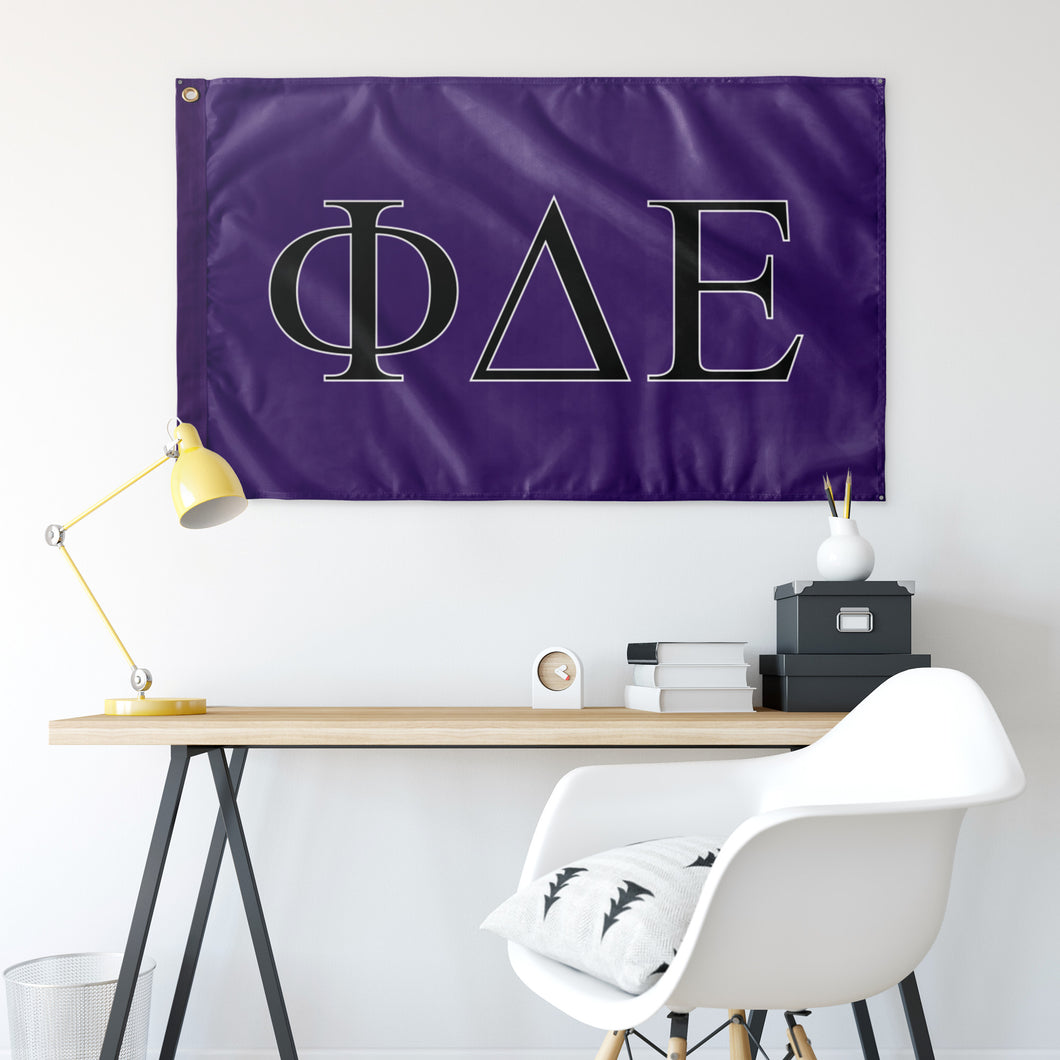 Phi Delta Epsilon Fraternity Flag - Purple, Black & White