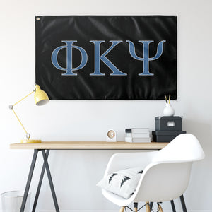 Phi Kappa Psi Fraternity Flag - Black, Columbia Blue & White