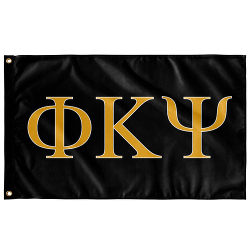 Phi Kappa Psi Fraternity Flag - Black, Light Gold & White