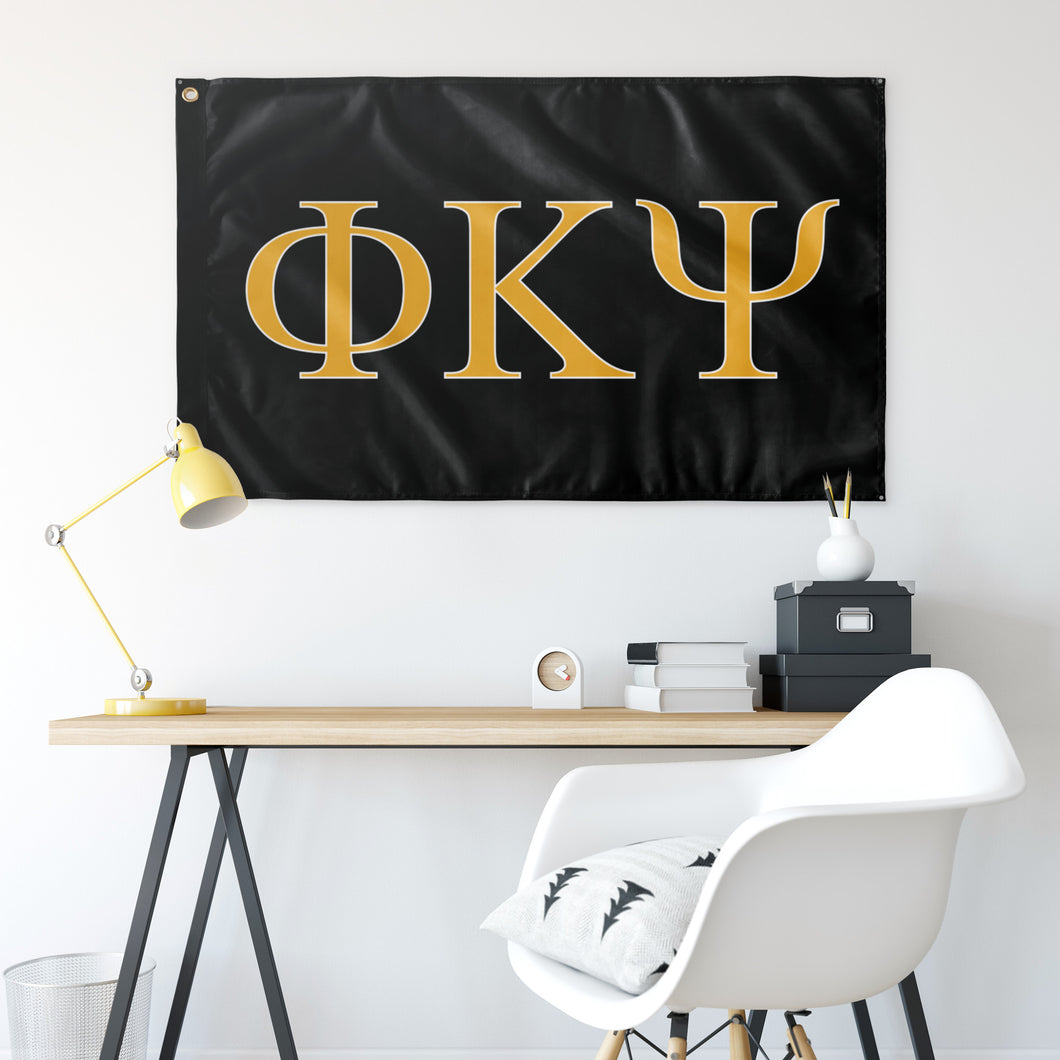 Phi Kappa Psi Fraternity Flag - Black, Light Gold & White