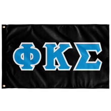 Load image into Gallery viewer, Phi Kappa Sigma Greek Block Flag - Black, Turquoise &amp; White