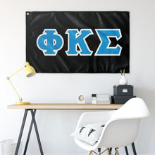 Load image into Gallery viewer, Phi Kappa Sigma Greek Block Flag - Black, Turquoise &amp; White