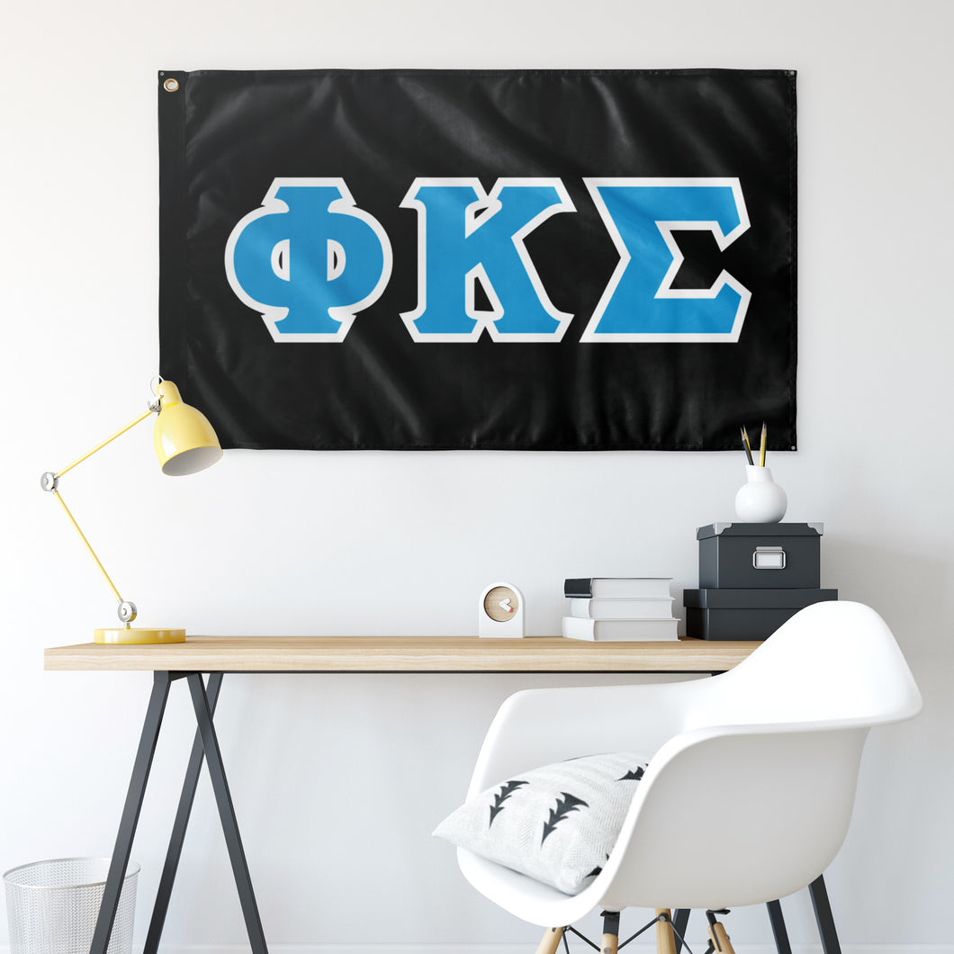 Phi Kappa Sigma Greek Block Flag - Black, Turquoise & White