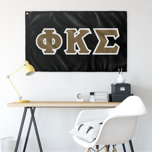 Phi Kappa Sigma Greek Block Flag - Black, Old Gold & White
