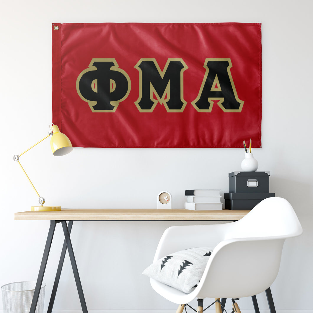 Phi Mu Alpha Greek Block Flag - Red, Black & Vegas Gold