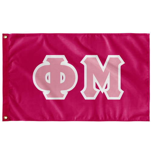 Phi Mu Greek Block Flag - Bright Pink, Pink & White