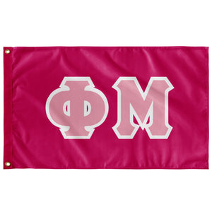 Phi Mu Greek Block Flag - Bright Pink, Pink & White