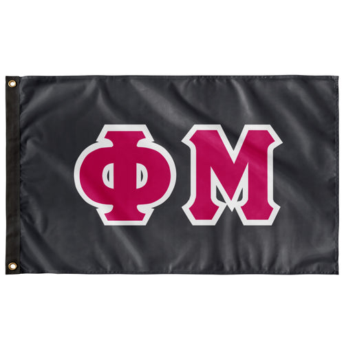 Phi Mu Greek Block Flag - Charcoal, Bright Pink & White