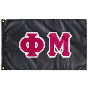 Phi Mu Greek Block Flag - Charcoal, Bright Pink & White