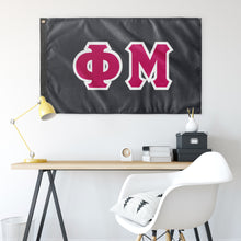 Load image into Gallery viewer, Phi Mu Greek Block Flag - Charcoal, Bright Pink &amp; White