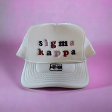 Load image into Gallery viewer, Sigma Kappa Fun Times Sorority Trucker Hat