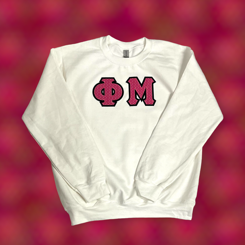Phi Mu Sorority Lettter Sweatshirt - White, Pink & White Dots