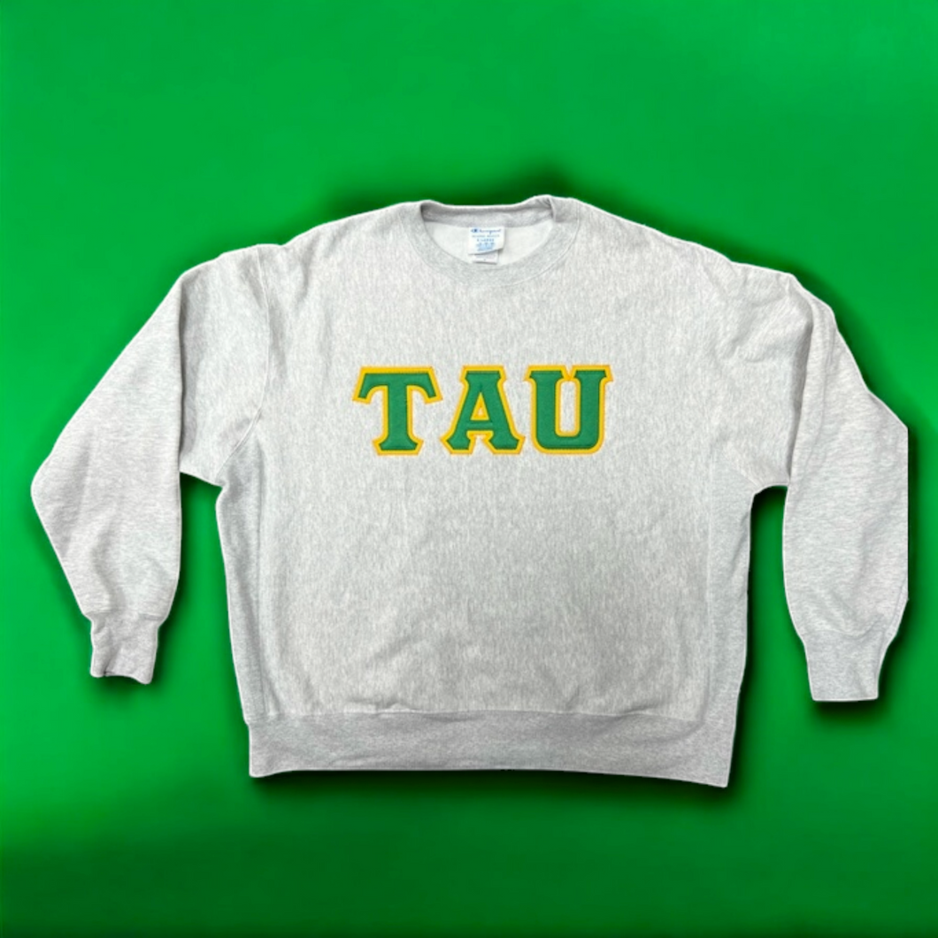 TAU Stitch Letter Sweatshirt - Silver Grey, Kelly Green & Light Gold