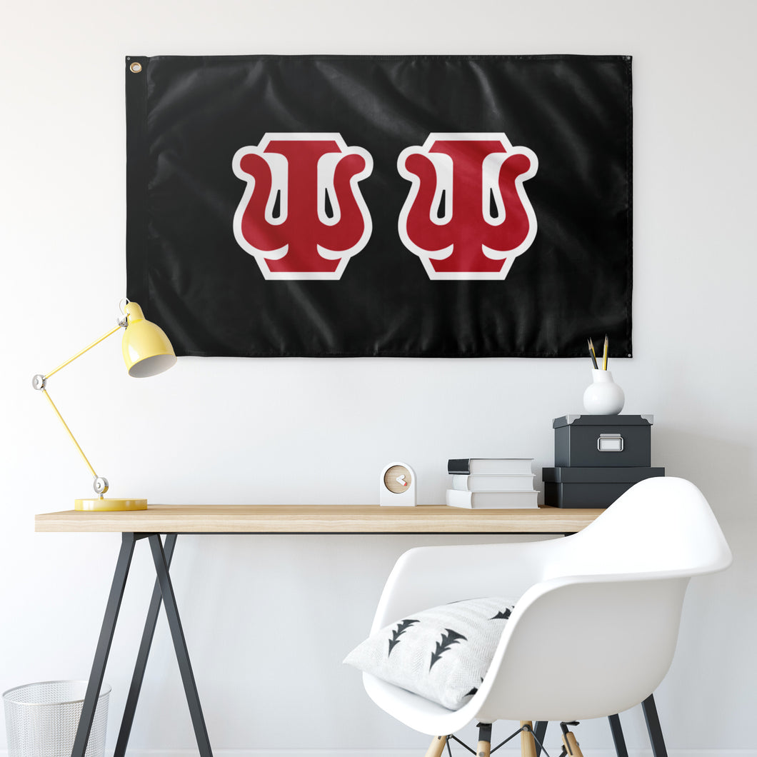 Psi Psi Greek Block Flag - Black, Red & White