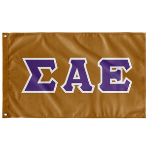 SIGMA ALPHA EPSILON GREEK BLOCK FLAG - SAE GOLD, SAE PURPLE & WHITE new