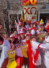 Load image into Gallery viewer, Chi Omega Ringer Stitch Letter Tee - Red &amp; Maize