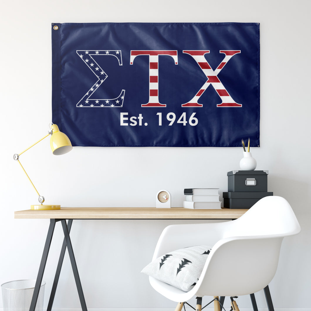 Sigma Tau Chi Est. 1946 USA Flag - Blue