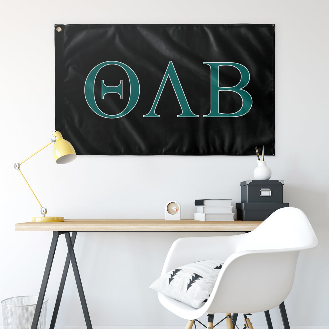 Theta Lambda Beta Fraternity Flag - Black, Teal & White