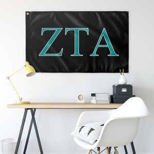 Zeta Tau Alpha Sorority Flag - Black, Teal & White - updated