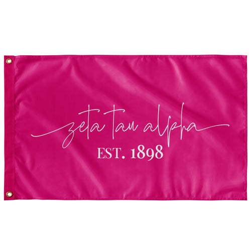 Zeta Tau Alpha Sorority Script Flag - Hot Pink & White