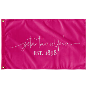 Zeta Tau Alpha Sorority Script Flag - Hot Pink & White
