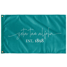 Load image into Gallery viewer, Zeta Tau Alpha Sorority Script Flag - Turquoise &amp; White