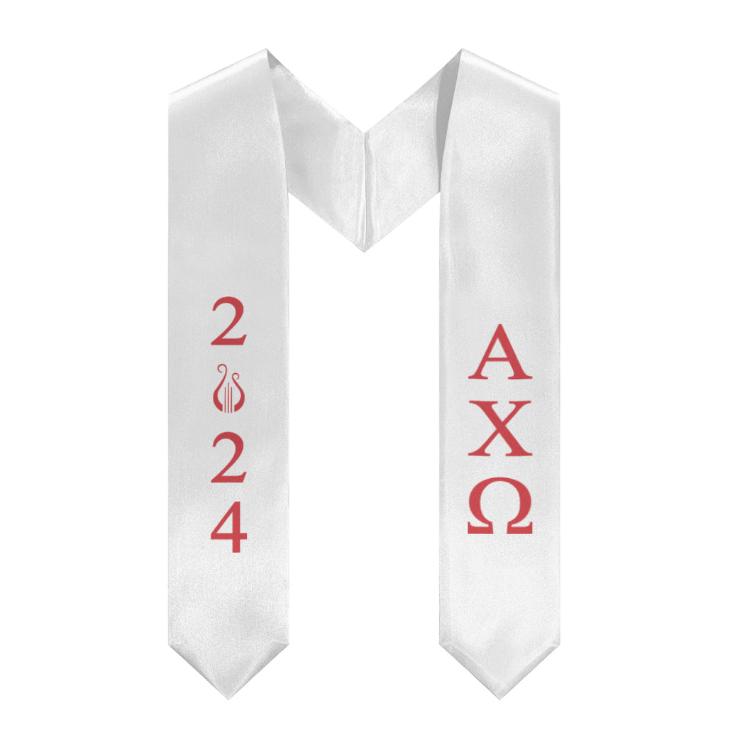 Alpha Chi Omega 2024 Lyre Graduation Stole - White & Scarlet