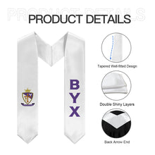 Load image into Gallery viewer, Beta Upsilon Chi Graduation Stole With Crest - White &amp; Purple