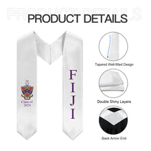 Load image into Gallery viewer, FIJI + Crest + Class of 2024 Graduation Stole - White, Purple &amp; Gold