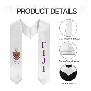 FIJI + Crest + Class of 2024 Graduation Stole - White, Purple & Gold