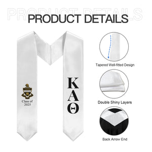 Kappa Alpha Theta + Crest + Class of 2025 Graduation Stole - White & Black - 2