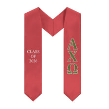 Load image into Gallery viewer, Alpha Chi Omega Class of 2026 Sorority Stole - Scarlet, Olive Green &amp; White