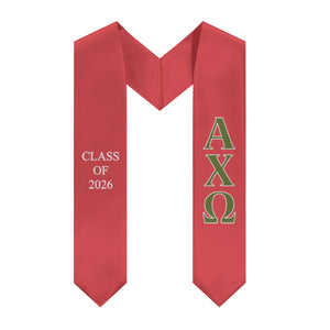 Alpha Chi Omega Class of 2026 Sorority Stole - Scarlet, Olive Green & White