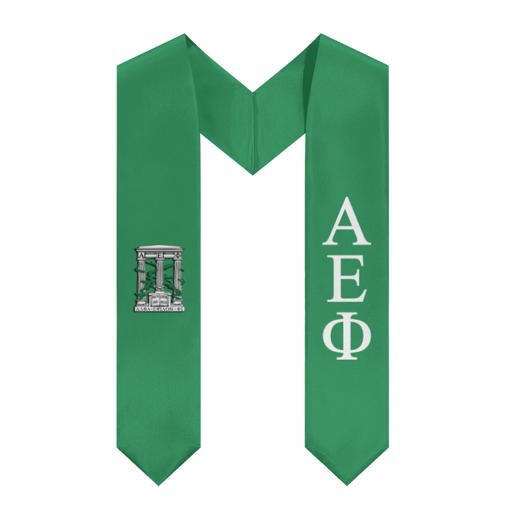 Alpha Epsilon Phi Graduation Stole With Crest - Green & White
