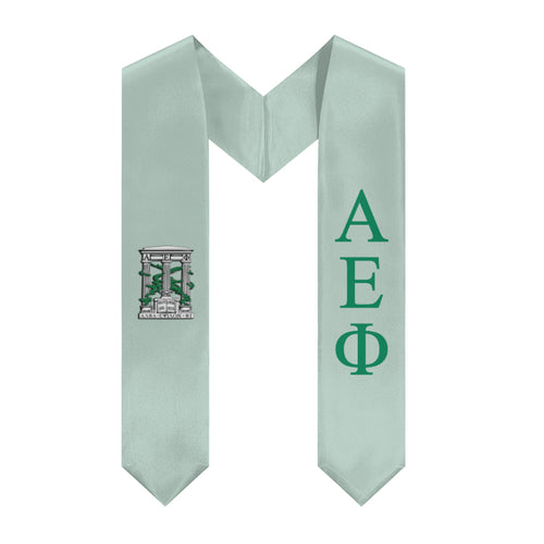 Alpha Epsilon Phi Graduation Stole With Crest - Main Green & Support Green